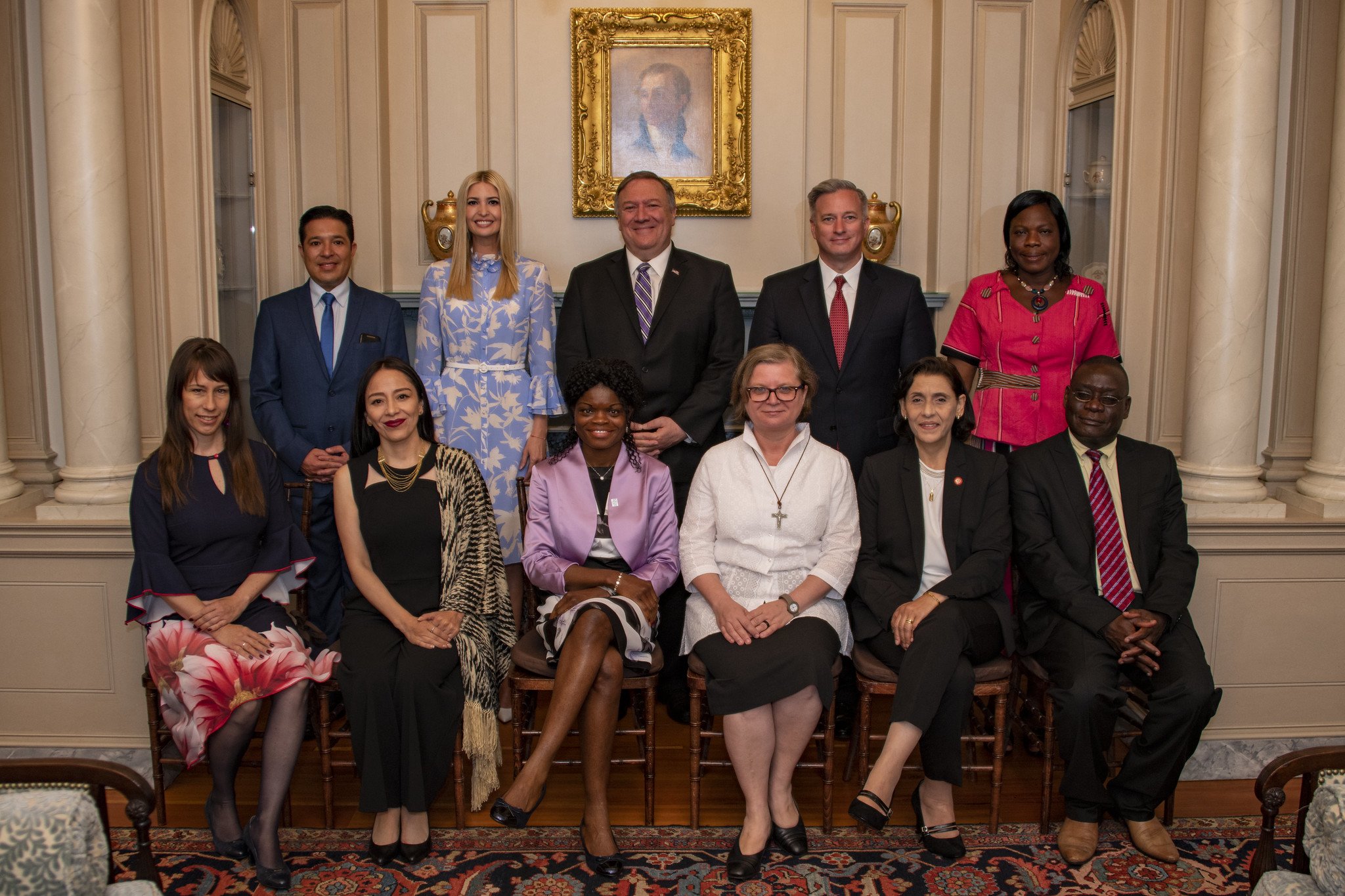 The eight TIP Report Heroes with Secretary of State Michael R. Pompeo, Advisor to the President Ivanka Trump, and Ambassador-at-Large to Monitor and Combat Trafficking in Persons John Cotton Richmond