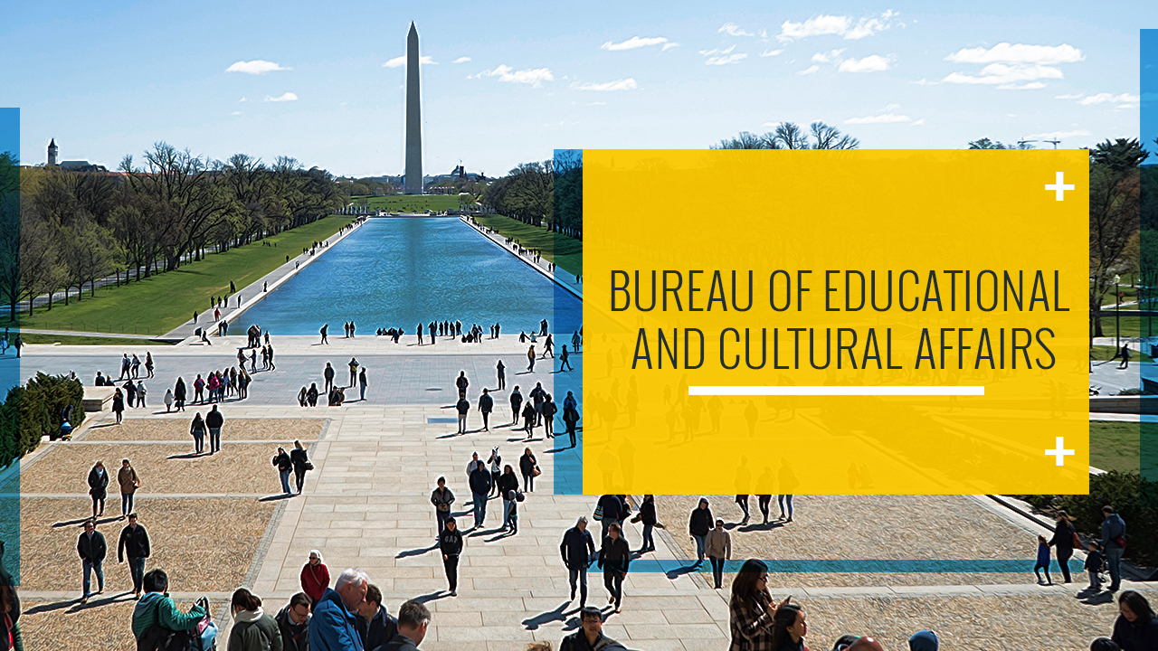 Photo of the National Mall with the wading pool and Washington Monument in the distance and title graphic on top