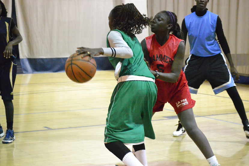 The Senegalese girls take part in a friendly basketball scrimmage at a D.C.-area gym.