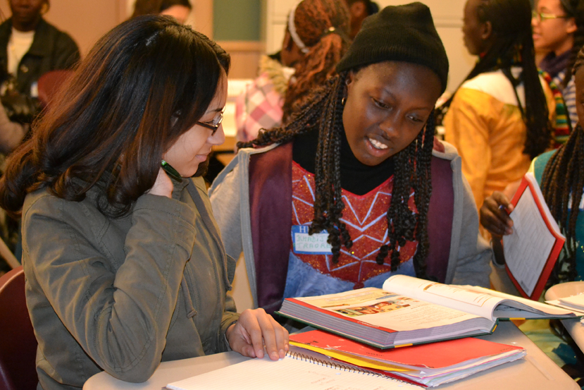 The Senegalese visitors have a chance to work with their American peers in French class.