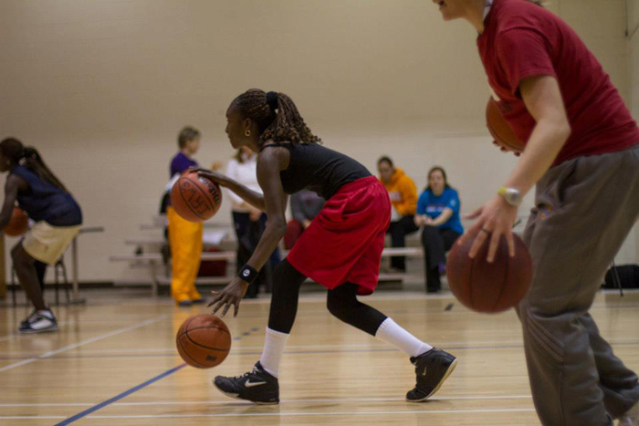 The players from Senegal take part in intensive dribbling drills during one of their many clinics.