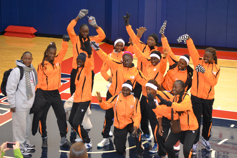 The Senegalese players and coaches pose after a clinic at the Verizon Center, home to the NBA Washington Wizards and WNBA Mystics.