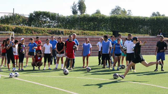 Kate demonstrates a power-kick.