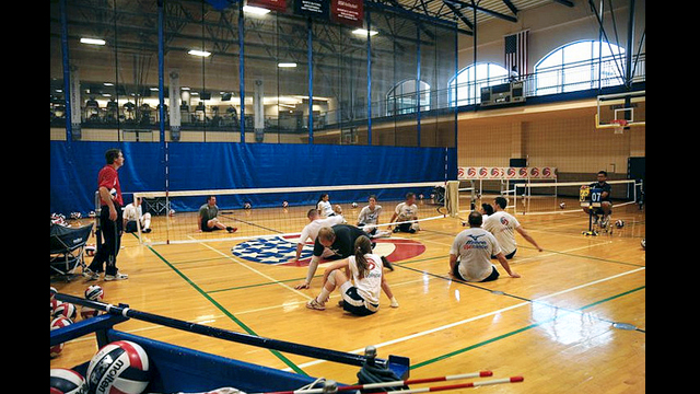 The Kazakh group watches U.S. Men's and Women's national sitting volleyball team members train at the University of Central Oklahoma