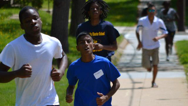 The group runs alongside with their American counterparts on a sunny day in Washington, D.C.