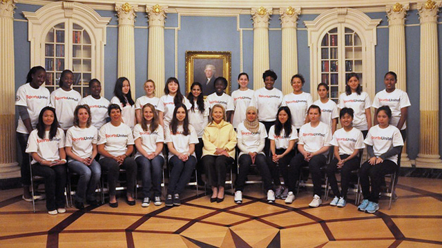 Secretary of State, Hillary Clinton, expressed her enthusiasm for women's sports when she met with the group.