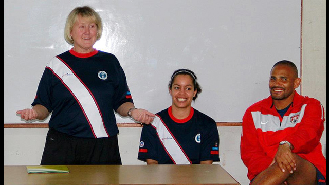 Former U.S. Women's National Soccer Team Manager, Cheryl Bailey, engages young boys and girls on the subject of nutrition and fitness.