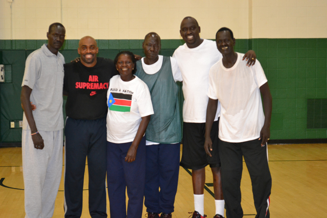 The South Sudanese coaches join together after an intensive “training the trainer” clinic. 