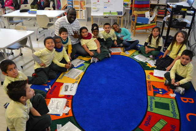 The South Sudanese basketball coaches visit a D.C.-area kindergarten class to learn about the U.S. school system.