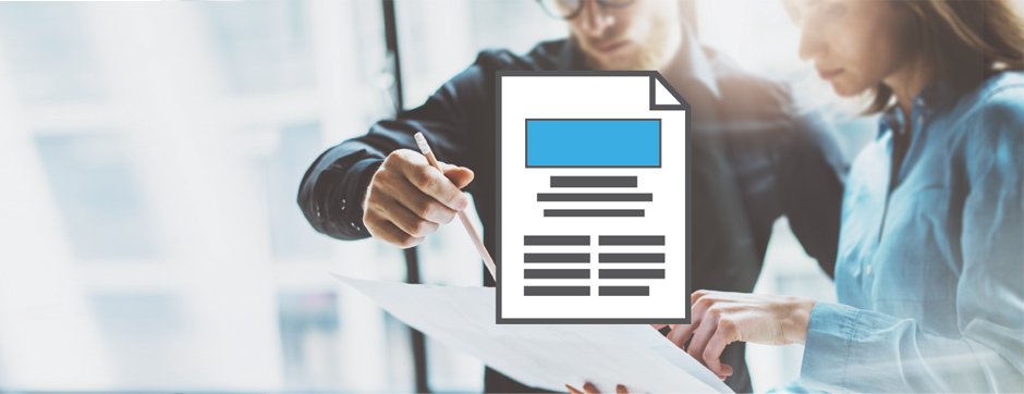 man and woman looking at report