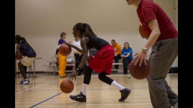The players from Senegal take part in intensive dribbling drills during one of their many clinics.