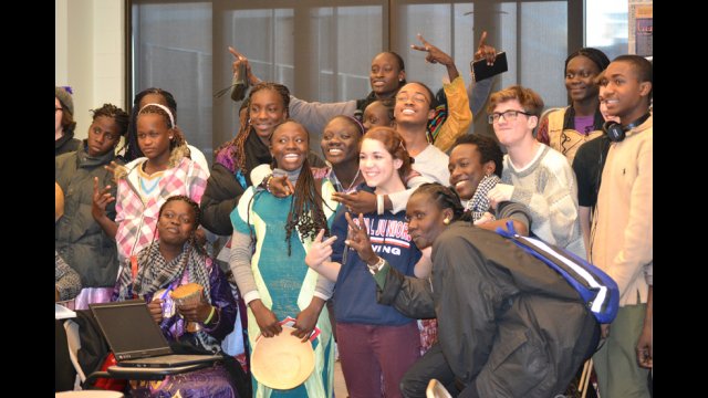 The Senegalese girls demonstrate their drumming skills at a high school music class.
