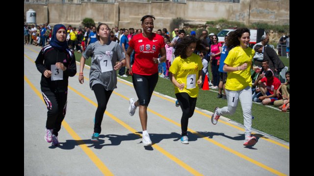 Jackie takes a jog and connects with young women on an individual basis