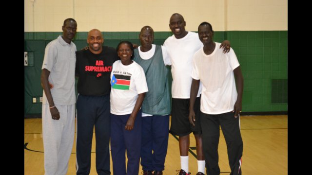 The South Sudanese coaches join together after an intensive “training the trainer” clinic.