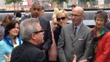 Daniel Libeskind (in foreground), 1984-85 Fulbright alumnus and master architect for the new World Trade Center, gives a poignant explanation of the design process for the new building and his efforts to preserve the sacredness and memories of the 9/11 si