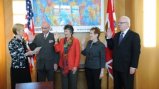 Acting Under Secretary for Public Diplomacy and Public Affairs Ann Stock, FSB Members Tom Healy, Susan Ness, Betty Castor and Gabriel Guerra-Mondragón are sworn in as Members of the Fulbright Scholarship Board.