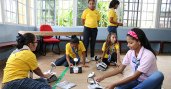 Panamanian girls work on a project during their “Wonderful Information and Communications Technology (ICT) Girls Can Do It” program.