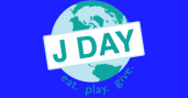 Graphic of globe with "J Day" written on top and "eat.play.give." written at the bottom of the globe