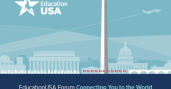 Graphic of EdUSA logo and drawing of Washington monuments in background