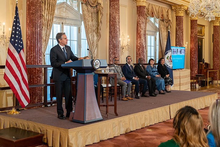 Secretary of State Antony J. Blinken hosts the 2022 Trafficking in Persons (TIP) Report launch ceremony at the U.S. Department of State, in Washington, D.C., on July 19, 2022.