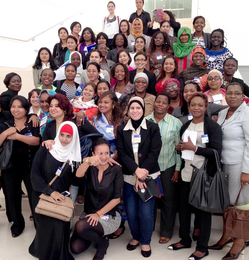 Large group shot of women participants in lobby